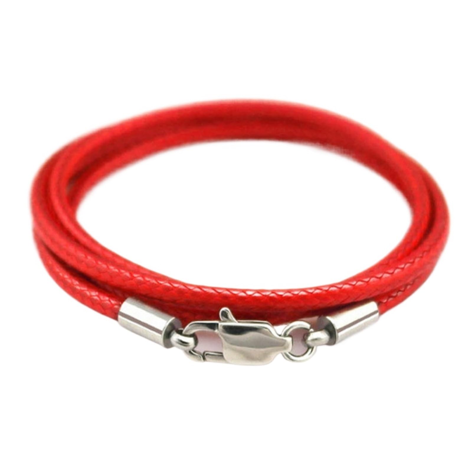 3pc Black Braid Wax Cord Leather Rope Steel Clasp String Chain For DIY Pendant Necklace Jewelry Making(Red 1.5mm,55cm)