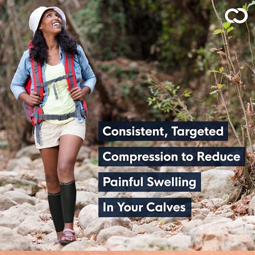 Copper Compression Calf Sleeves for Shin Splints, Varicose Veins, Arthritis, Sprains, Running, Cycling - Men & Women - 1 Pair