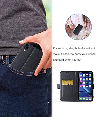 Aunote Iphone Xr Cases Wallet, Iphone Xr Cases With Card Holder, Ultra Slim Flip Folio Pu Leather Iphone Xr Phone Case, Full Protective Cover Xr Iphone Case For Apple 2018 6.1 Inch Phone. Black #TOP6