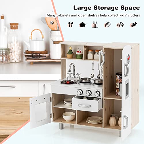 Honey Joy Kids Kitchen Playset, Wooden Little Chef Pretend Play Kitchen W/Cookware Accessories, Phone, Large Storage Cabinet & Shelf, Ice Dispenser, Play Kitchen For Toddlers, Gift For Boys Girls 3+ #TOP3