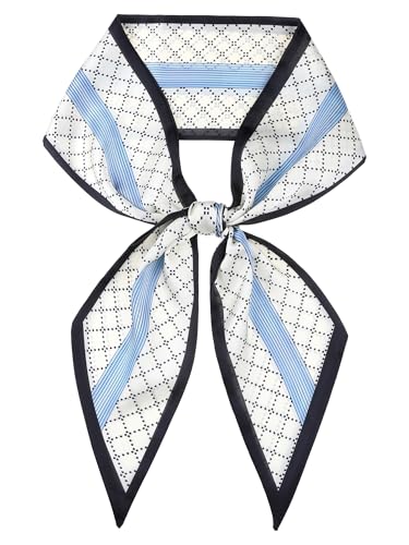 Women Fashion Printed Skinny Long Scarves, Satin Silky Black White Neckerchief Ribbon Headband