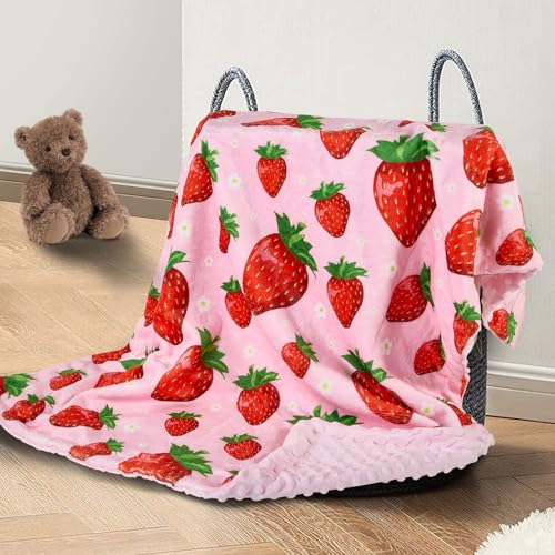 Image of Strawberry Baby Blanket for Boys Girls Soft Fleece Minky Blanket with Dotted Backing Double Layer Newborn Toddler Blankie for Nursery Stroller Crib Gift to Son Nephew Grandson 26.5 * 40 Inches