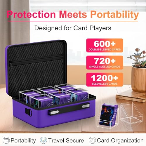Image of Proijeut Card Deck Box with Portable Case, 6 Pack Clear Commander Deck Box with 6 Dividers, Holds 600+ Double Sleeved Cards, Fit for MTG, YuGiOh, TCG (Purple)