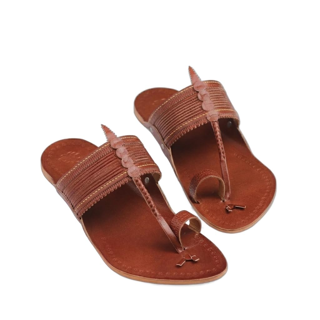 Peshwa Men's Kolhapuri Chappal for Men | Genuine Leather Handmade GI-Tagged Ethnic Sandals | Brown Flat Slippers for Casual & Office-image-37