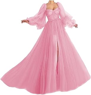 Puffy Sleeve Prom Dress Sweetheart Tulle Ball Gown Slit Formal Evening Gowns Princess Wedding Dresses - Buy now