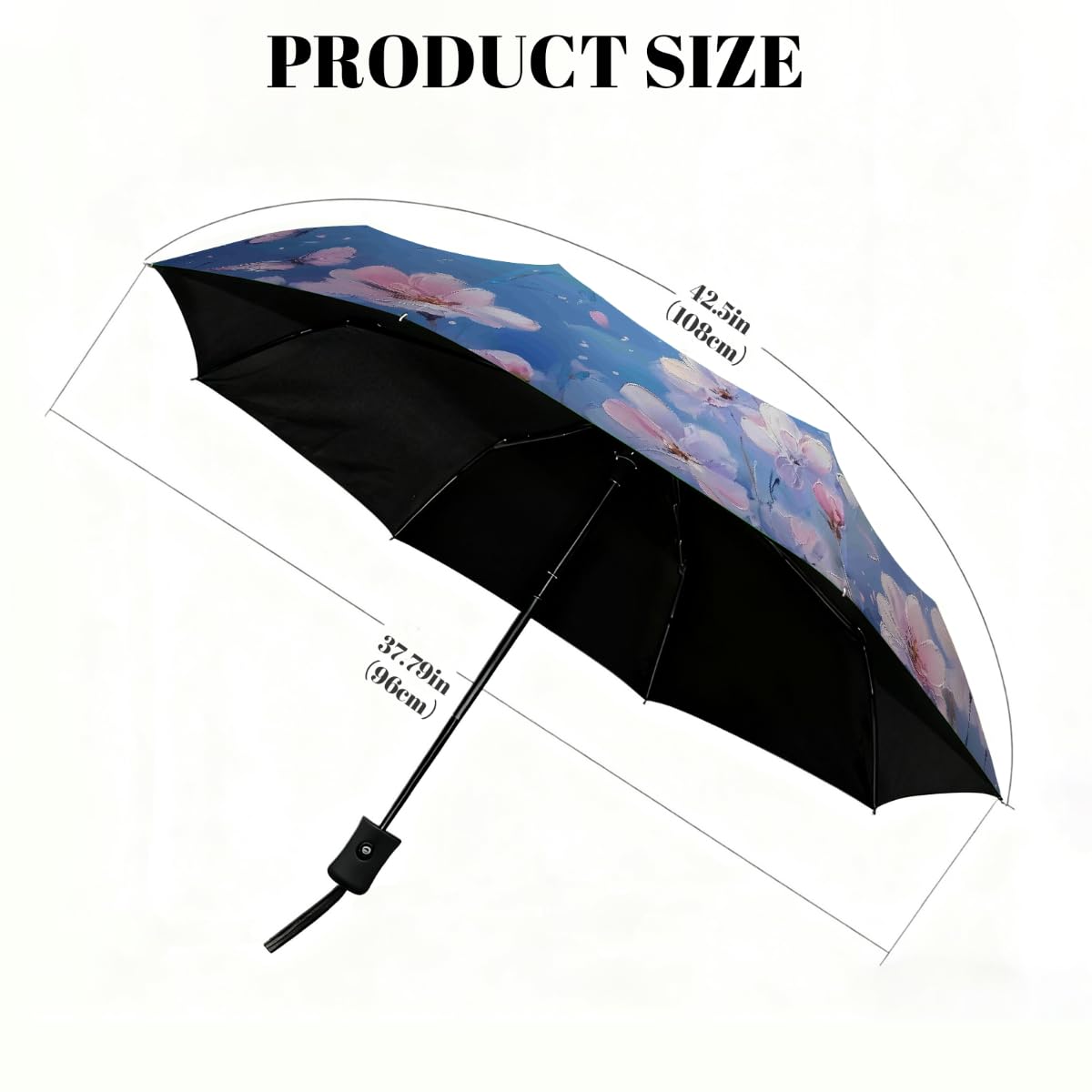 Ombrello da viaggio pieghevole con disegno a olio e farfalla blu, ombrello da viaggio, compatto, antivento, impermeabile, con protezione UV, rivestimento nero, leggero, 8 costine, portatile