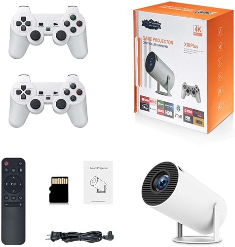 TechBrix X10 Plus Retro Game Console with Projector, 4K HD Retro Game Projector with 2 Wireless Controllers, HDMI Output, WIFI