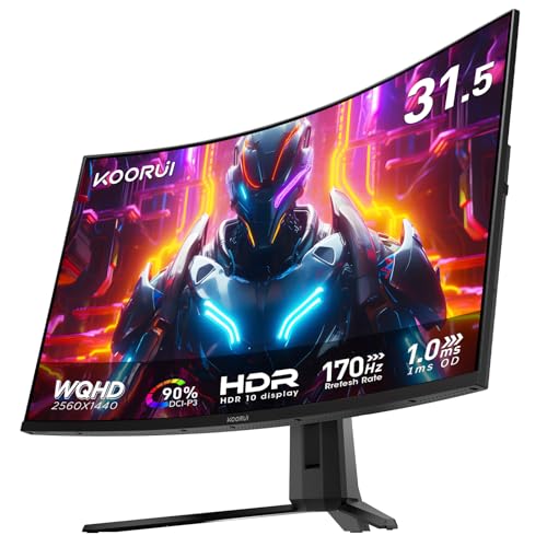 KOORUI ゲーミングモニター WQHD 32インチ 170Hz 1ms 1500R 湾曲ディスプレイ HDR対応 HDMI DisplayPort アイケア G3221SC