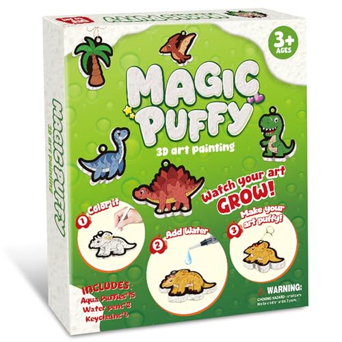 Image of MZYTOZA 3D Art Kit Aqua Magic Puffs Dinosaur - Double-Sided, 15 Mess-Free Paint by Number Craft for Kids, Christmas Gift Idea & Stocking Stuffer, Art Projects with Puff Markers