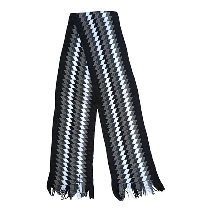 Woolen Scarf for Men & Women | Stylish Winter Muffler with Geometric Pattern & Fringes | Warm Soft Knitted Wool Blend Scarf (Black, Pack of 1)-image-17