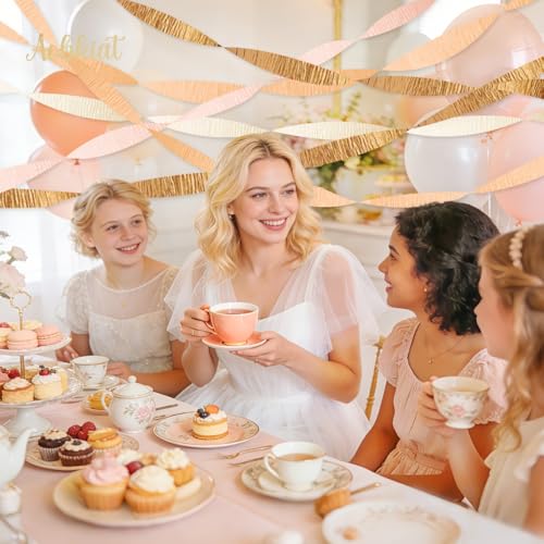 Image of AOBKIAT Pink Orange Gold Crepe Paper,8 PCS Streamers Party Decorations