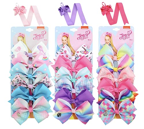 18 Pcs 5 Inch JoJo Siwa Hair Bows,3 Pcs Hair Bow Holder,Hair Bows Rainbow Hair Alligator Clips for Girls,21 Pack