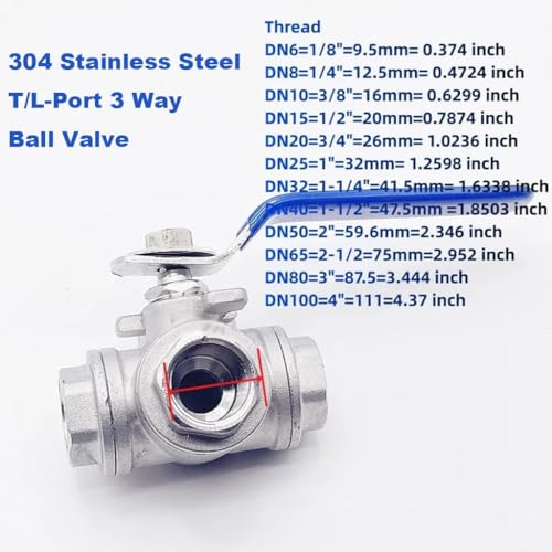 Vanne à bille à 3 voies en acier inoxydable 304 DN15 type L pour tube fileté