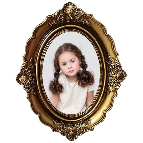 AZIDWERYQ Cornice ovale 8, 5x6, 5 Cornice per foto vintage in resina dorata su portafoto decorativo da parete per cornici di casa, hotel, appartamento