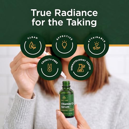 Image of Tree of Life 20% Vitamin C+ Serum for Face - Brightening and Hydrating Face Oil for Dark Spots and Fine Lines - Suitable for Sensitive Skin - Dermatologist Tested Skin Care - 1 Fl Oz