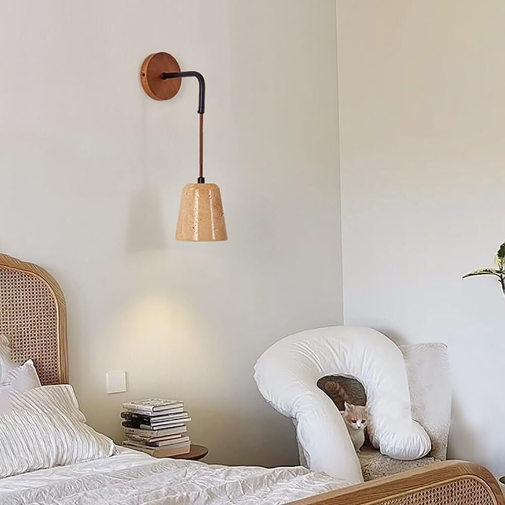 MOYEE Vintage Child's Study Room Stone Shade Farmhouse Wall Lighting Fixture Wood Wall Mounted Lamp Retro Industrial Wall Light, Bedroom Bedside Living Room Decor Wall Lamp E27