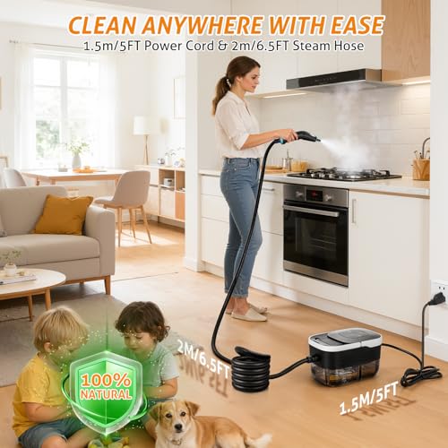 Image of WICHEMI High Pressure Steam Cleaner Handheld Steam Cleaner Steamer for Cleaning Electric Steam Cleaning Machine for Home Kitchen Auto Car Detailing (Black+White)