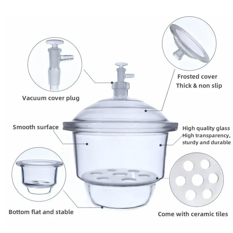 Szklany eksykator próżniowy z mielonym kranem porcelanowym Przezroczysta laboratoryjna szybka suszarka do szkła Szkło laboratoryjne o średnicy 300 mm