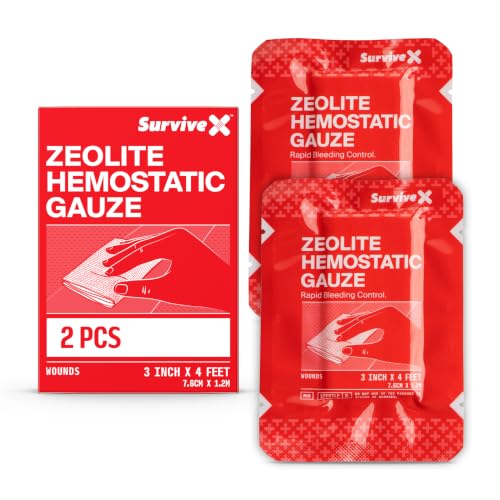 SurviveX Zeolite Hemostatic Gauze Quick Clot Gauze 3 in by 4 ft 2 Pack