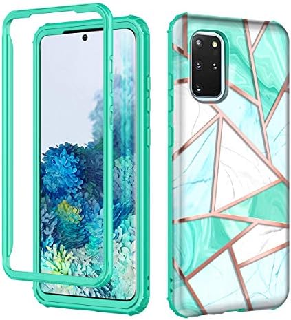 Hekodonk Compatible S20 Plus Case 2020 Release Glossy Fullbody Rugged Clear High Impact Hard PC TPU Bumper Protective Shockproof Anti-Scratch Cover for Samsung Galaxy S20 Plus 6.7" Marble Green