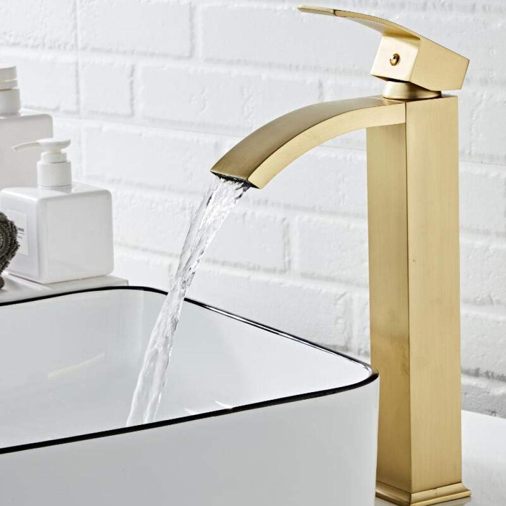 Robinet de lavabo mitigeur cascade laiton brossé or pour vasque de salle de bain