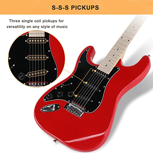 Image of GLARRY Full Size Electric Guitar for Music Lover Beginner with 20W Amp and Accessories Pack Guitar Bag (RED, Left Handed 39 inch)