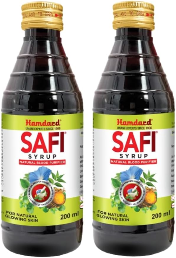 Hamdard Safi Blood Purifier Syrup for Healthy & Glowing Skin | 100% Pure | Clears Stomach and Improves Liver Function | 200ml | Pack of 2