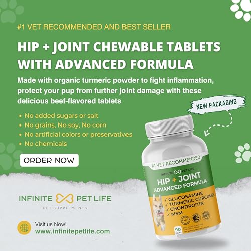 Advanced Hip and Joint Supplement for Dogs Large Breed – Glucosamine for Dogs Mobility & Pain Relief – All Natural Chondroitin, MSM & Turmeric Dog Joint Supplement – 90 Dog Calming Chews Tablets Advanced Hip and Joint Supplement for Dogs Large Breed – Glucosamine for Dogs Mobility & Pain Relief – All Natural Chondroitin, MSM & Turmeric Dog Joint Supplement – 90 Dog Calming Chews Tablets