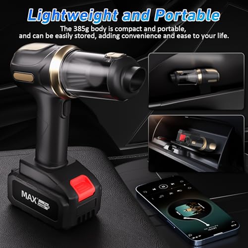 D-Lumina 20000PA Leistungsstarker Auto-Staubsauger, wiederaufladbarer kabelloser tragbarer Mini-Staubsauger, Doppel-Filtrationssystem, 2-Gang-Einstellung, geeignet für die Tiefenreinigung von Autos
