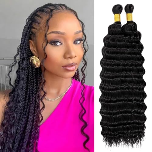 Long Curly Braiding Hair 18 Inch 2 Packs Ocean Wave Crochet Hair for Black Women Deep Wave Braiding Hair for Boho Braids (18 inch)