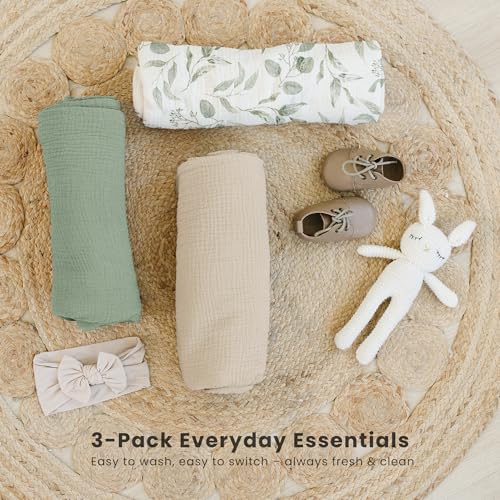 Image of Konssy 3 Pack Muslin Swaddle Blankets for Unisex, Newborn Receiving Blanket, Large 47 x 47 inches, Soft Breathable Muslin Baby Swaddles for Boys & Girls
