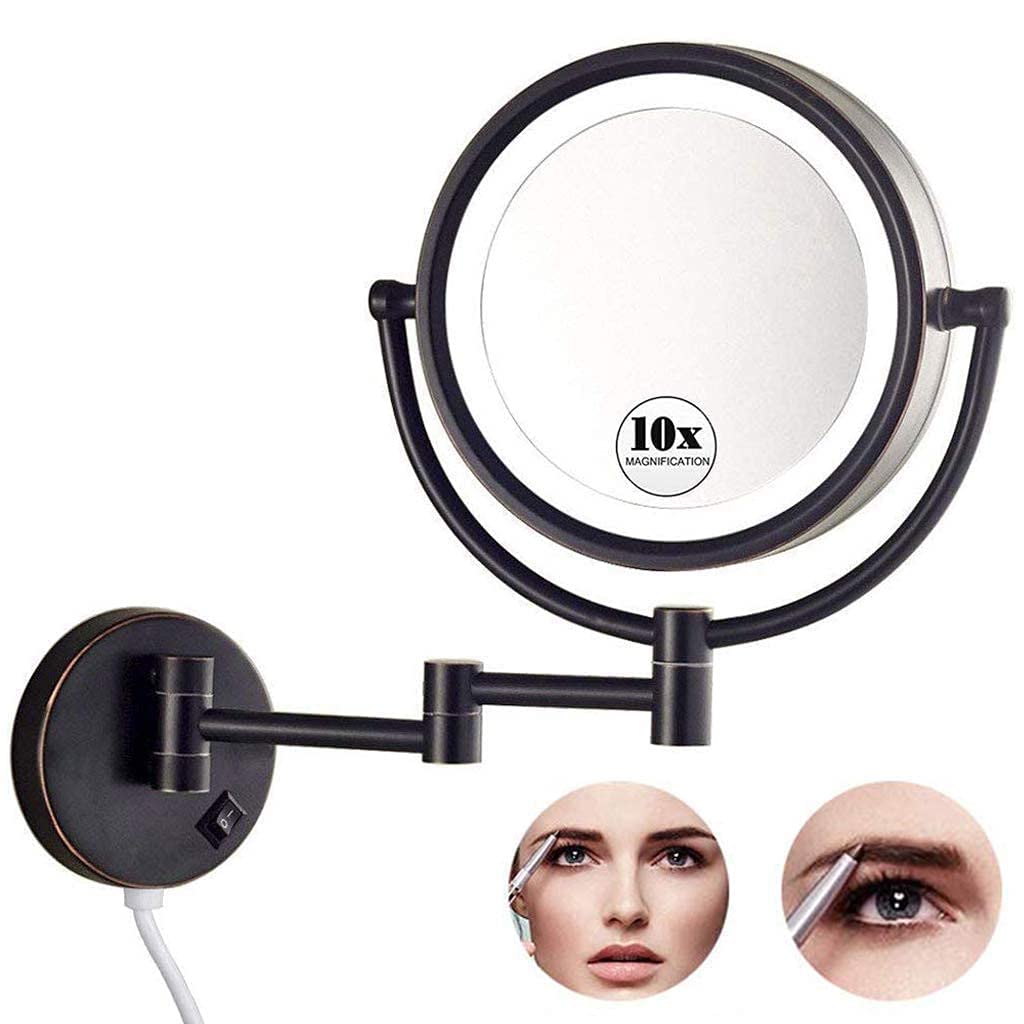Specchio per Il Trucco da Bagno Montaggio a Parete Ingrandimento da Barba 10X 8 5 Pollici bifacciale 360 Gradi