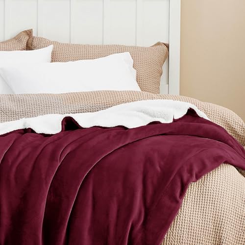 Image of Bedsure GentleSoft Sherpa Fleece Blanket Queen Size for Bed, Non-Heated, Thick and Warm Throw for Girls and Women, Soft Fuzzy Plush Queen Blanket for Winter, Burgundy, 90x90 Inches
