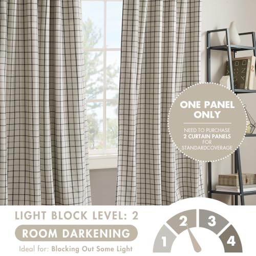 Image of Madison Park Plaid Window Curtain Thermal Insulated, 1 Panel, Black, 50 inch W x 84 inch L (Pack of 4)