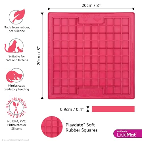Image of Lickimat Classic Playdate, Cat Slow Feeder for Feline Boredom and Anxiety Reduction; Perfect for Food, Treats, Yogurt, or Peanut Butter. Fun Alternative to a Slow Feed Cat Bowl or Dish, Pink