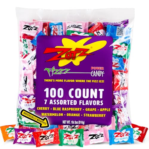 Vintage Candy Box Zotz Fizzy Bulk Candy (Assorted, 100 Units)- Hard Candy Individually Wrapped- Assorted 7 Fruit...
