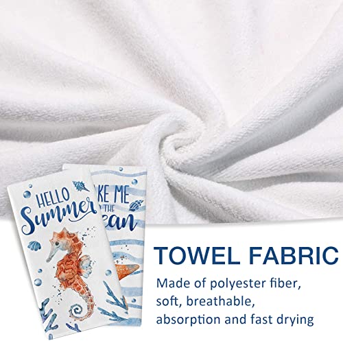 Seliem Hello Summer Sea Horse Starfish Kitchen Dish Towel Set Of 2, Conch Coral Coastal Hand Towel Nautical Drying Baking Cooking Cloth, Take Me To The Ocean Seasonal Home Kitchen Decor 18X26 Inches #TOP2