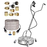 WOJET 4500PSI 20'' SS Pressure Washer Surface Cleaner, Adapter Set & 3200 PSI 25’ High Pressure Washer Hose