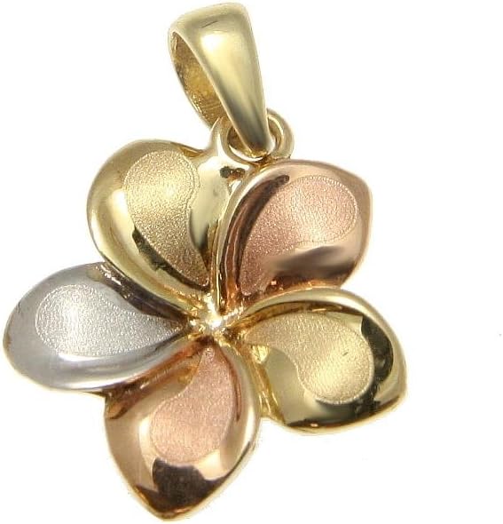 Arthur's Jewelry 14K Solid tricolor gold 17mm Hawaiian plumeria flower pendant charm