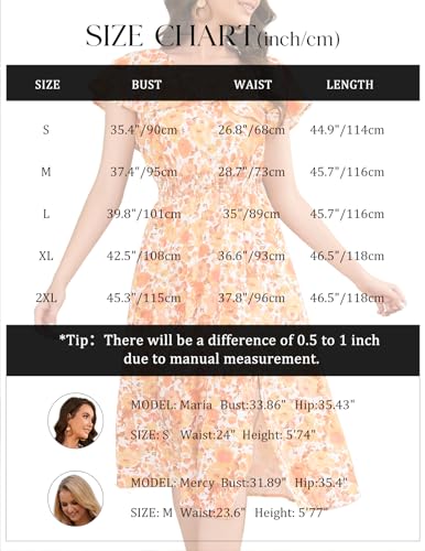 Image of Bridesmay Womens Summer Floral Midi Dresses Ruffle Sleeve Beach Wedding Guest Dress V Neck Swing Flowy Dresses