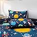 Meeting Story 3Pieces Universe Space Themed Comforter Set Planet Astronaut Rocket Galaxy Printed Pattern Quilt Bedding Set for Kids Girls Boys Children Room Decor (Twin,Dark Blue)