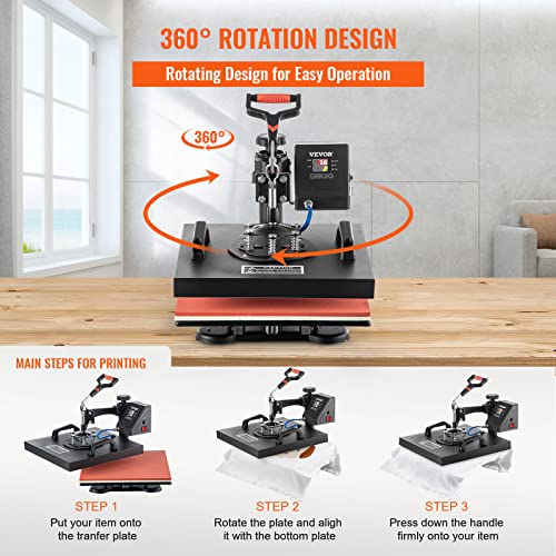 Image of VEVOR Heat Press Machine - 6 in 1 Combo Heat Press Sublimation Machine for DIY T-Shirts /Hats /Mugs /Heat Transfer Projects, 15x15 Multifunction Swing Away Heat Press with 360 Rotation