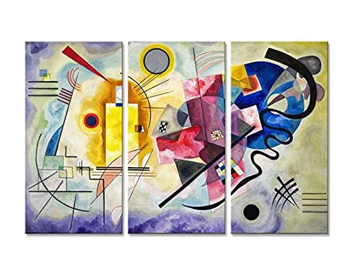 Deco Italia Quadro Trittico Giallo Rosso Blu Kandinsky, 3 Pannelli su Tela | 180 x 122 cm