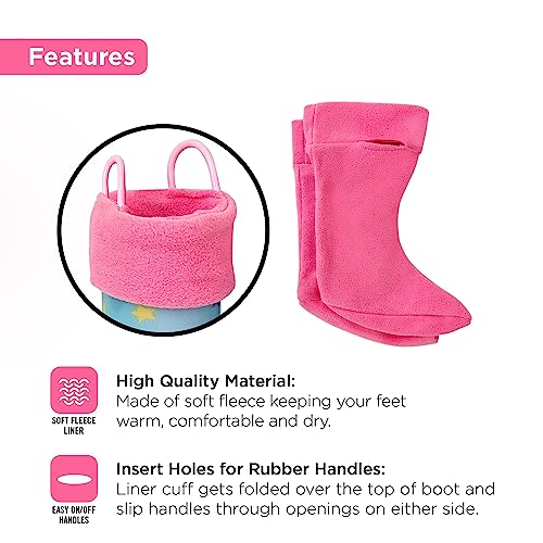 Toddler Rain Boots, Kids Rain Boots Waterproof Rubber Boots for Girls and Boys with Sock, Fun Patterns, Easy-On Handles 8-124