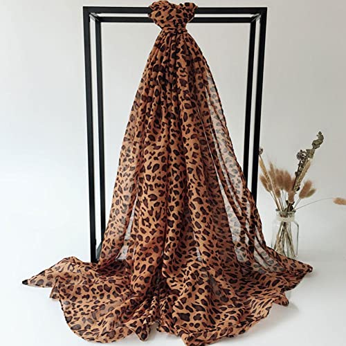 Long Wide Silk Scarf Women's Lightweight Leopard Print Chiffon Shawl Scarf Muslim Lady Hijab Wraps for Spring Summer3