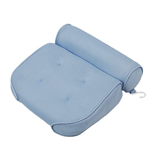 Bath Pillow Bathtub Pillow with 6 Upgraded Non-slip Suction Cups, Extra Thick Spa Bathtub Cushion for Head, Neck, Back and Shoulder Support, Fits Jacuzzi & Hot Tubs (Blue)