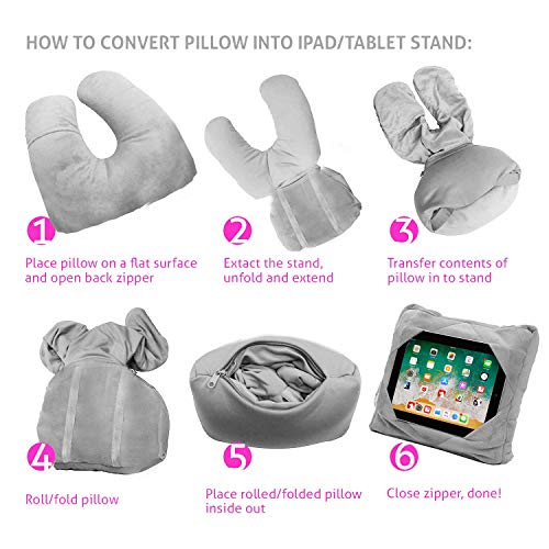 Gogo Travel Pillow For Ipad Tablet Holder, Airplane Neck Pillow, Multi Functional 3 In 1 Cushion Lap Desk For On The Go Or At Home - Train, Car, Bus, Plane Or In Bed - Great Gift For Kids (Pink) #TOP6