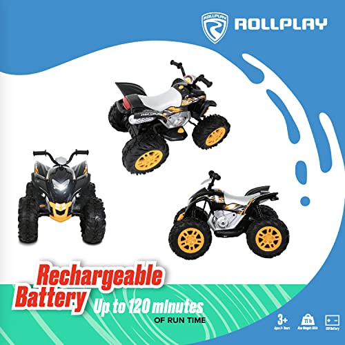 Rollplay Powersport ATV 12V Electric 4 Wheeler Featuring Oversized Wheels with Rubber Tire Strips for Added Traction, Working Headlights, and a Top Speed of 3 MPH, Black/Yellow - Thumbnail 6