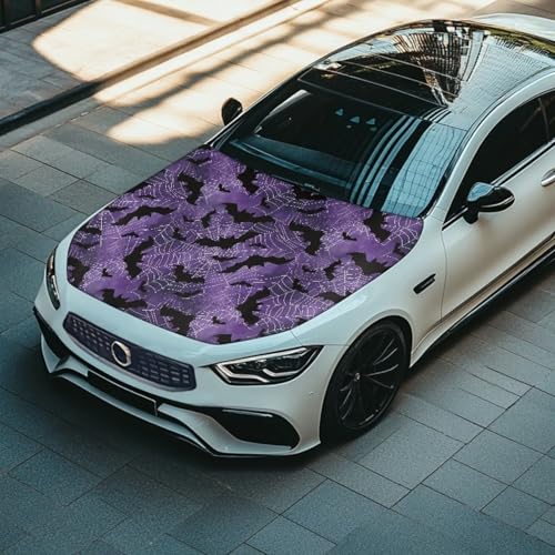 Image of Car Hood Cover Protector Bat Spider Web Print Waterproof Car Hood Wrap Blanket Auto Flag Automotive Halloween Exterior Accessories for Sedans SUVs Pickups Trucks Jeeps