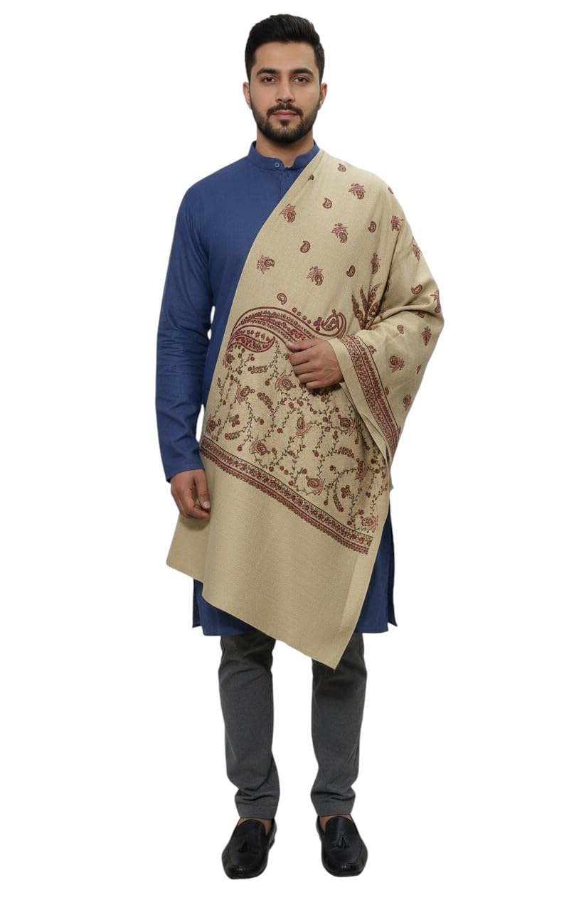 KAVIM Beige Wool Printed Men's Shawl KA-SWL-09-picture-17